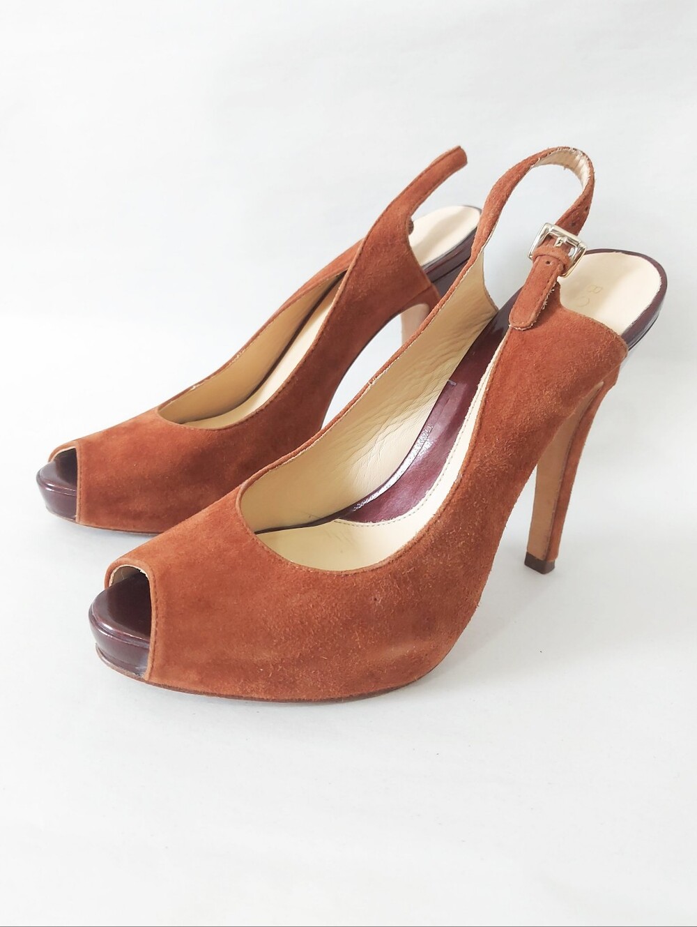 Boutique 9 Suede Peep-Toe Slingback Heels Size 7.5 Comfort Chic Platform Pumps